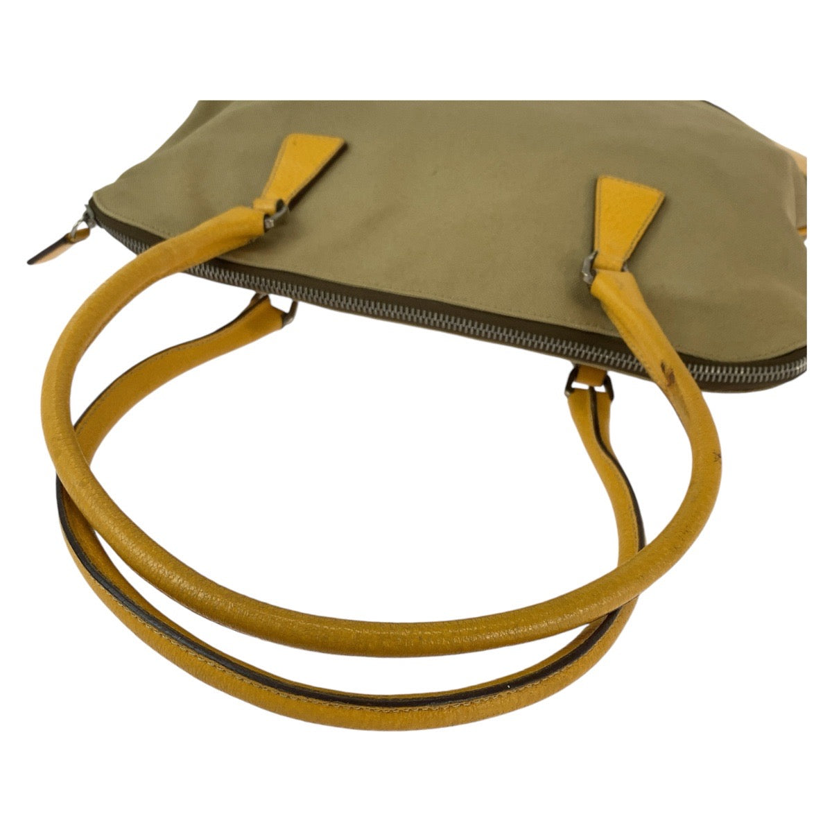 Prada Tote Bag Canvas, Leather Beige Yellow Silvermetal Tote Bag Handbag Shoulder Bag Triangle With