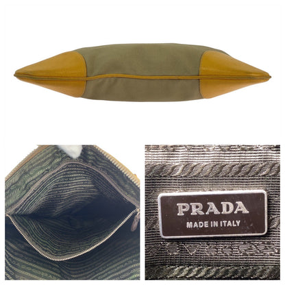 Prada Tote Bag Canvas, Leather Beige Yellow Silvermetal Tote Bag Handbag Shoulder Bag Triangle With