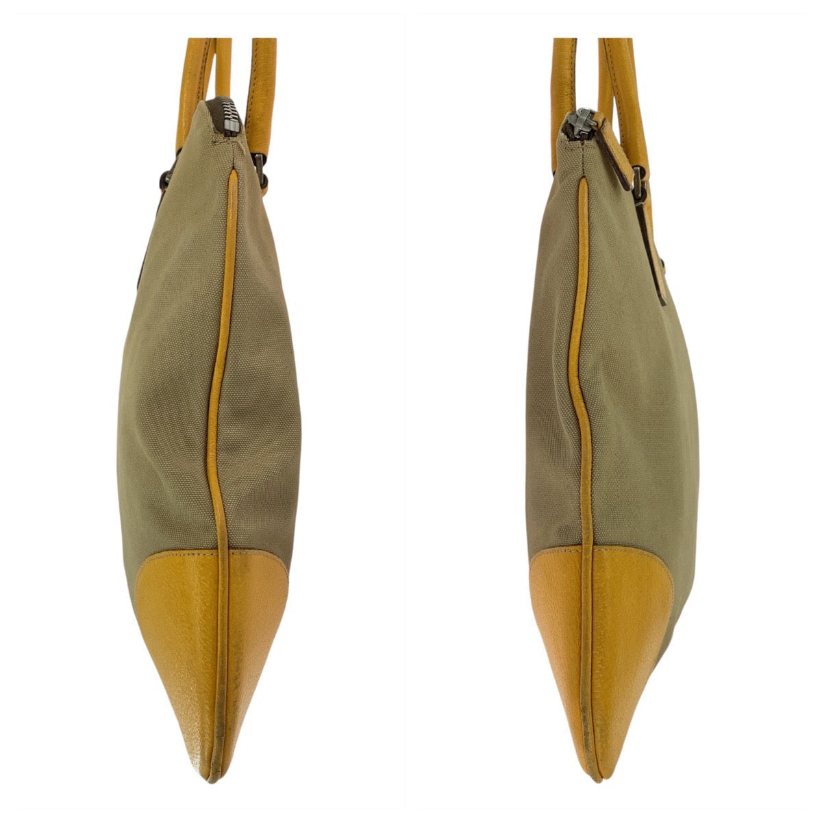 Prada Tote Bag Canvas, Leather Beige Yellow Silvermetal Tote Bag Handbag Shoulder Bag Triangle With