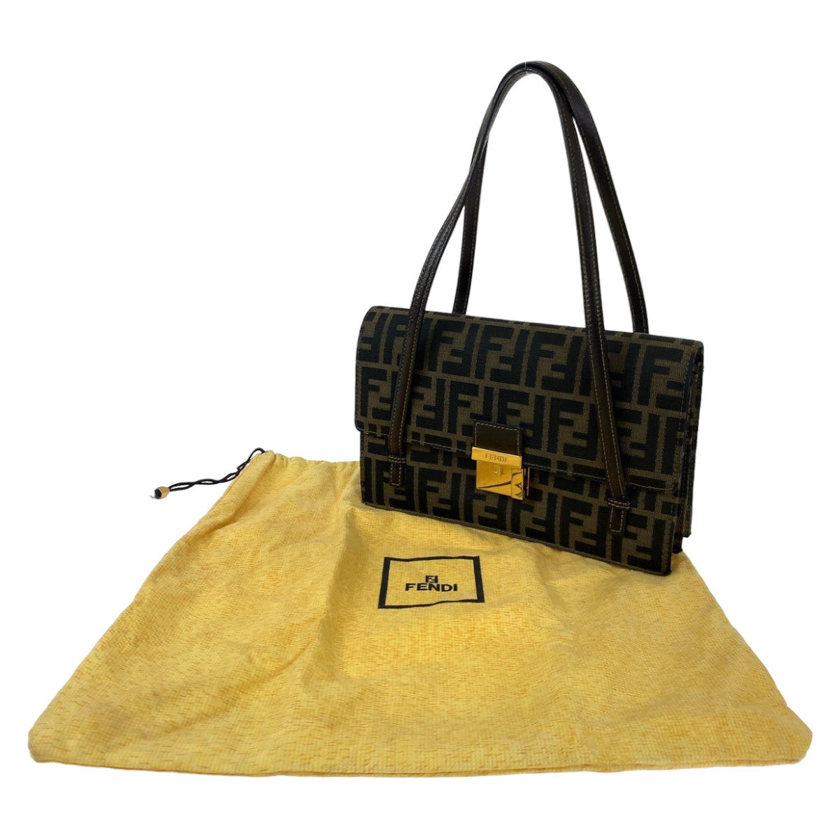 Fendi Shoulder Bag Canvas Brown Gold Metal Shoulder Bag Handbag Zucca Pattern Women