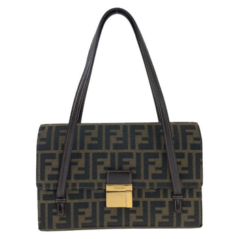 Fendi Shoulder Bag Canvas Brown Gold Metal Shoulder Bag Handbag Zucca Pattern Women