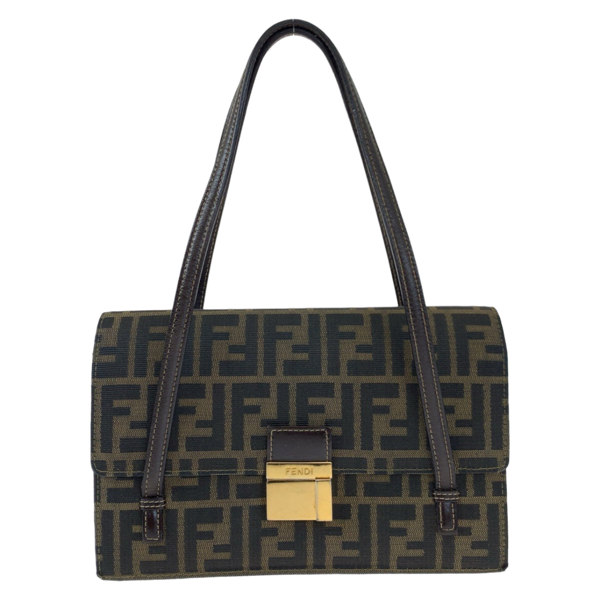 Fendi Shoulder Bag Canvas Brown Gold Metal Shoulder Bag Handbag Zucca Pattern Women