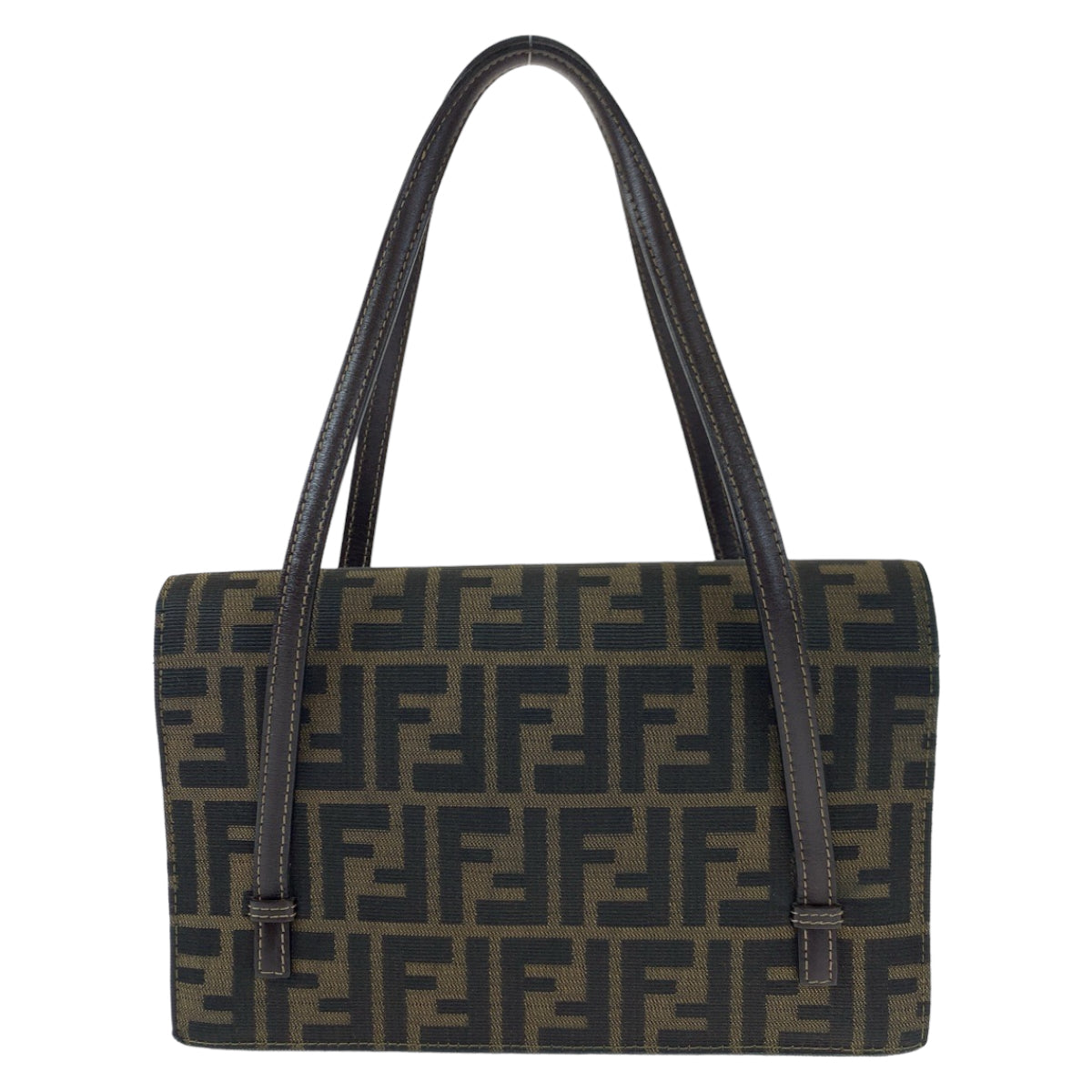 Fendi Shoulder Bag Canvas Brown Gold Metal Shoulder Bag Handbag Zucca Pattern Women