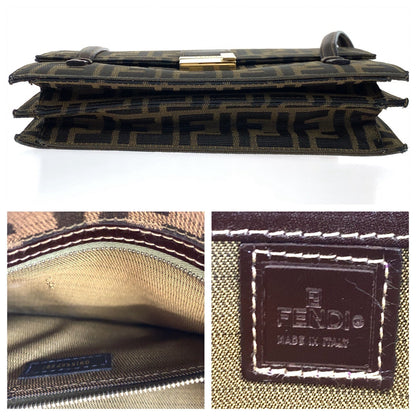 Fendi Shoulder Bag Canvas Brown Gold Metal Shoulder Bag Handbag Zucca Pattern Women