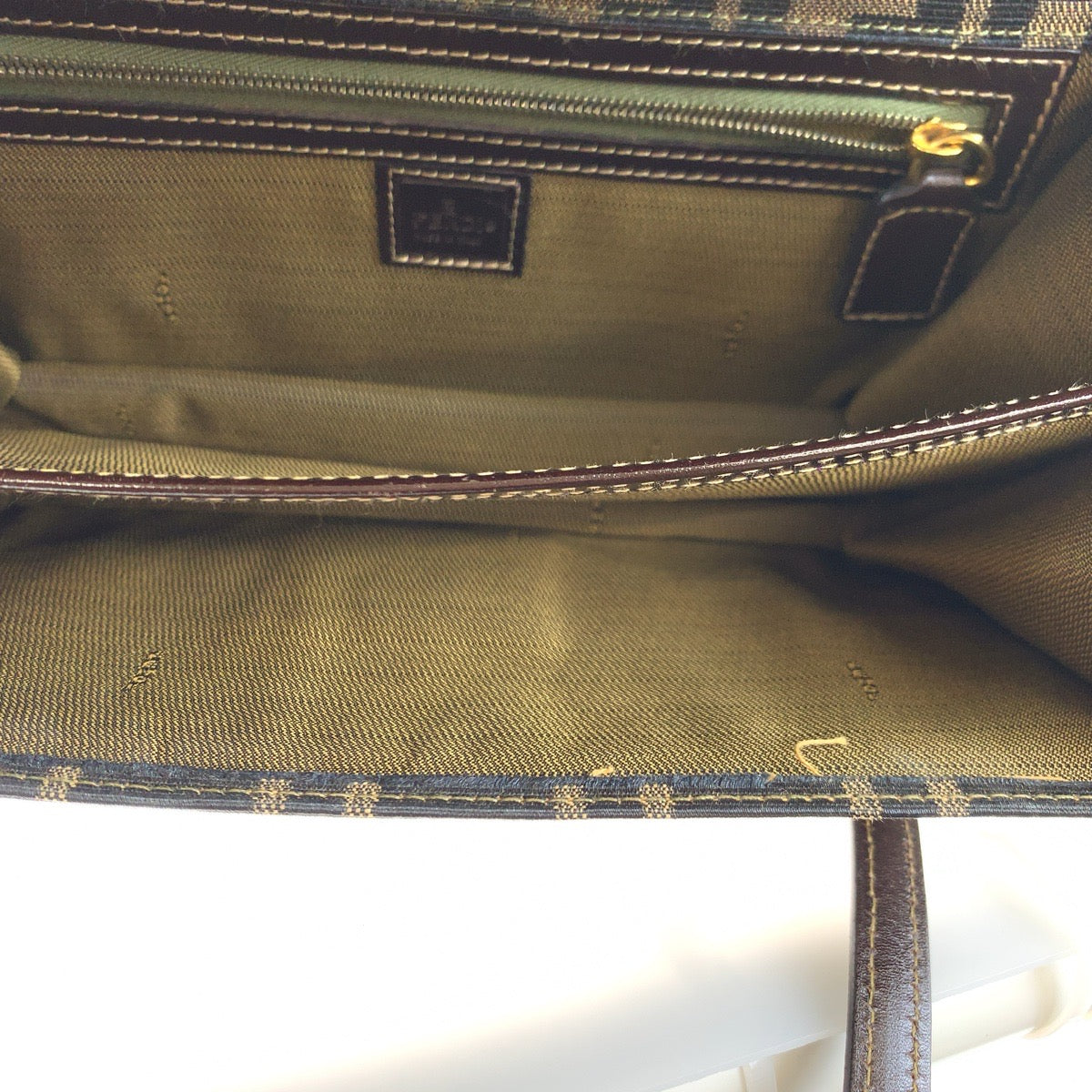 Fendi Shoulder Bag Canvas Brown Gold Metal Shoulder Bag Handbag Zucca Pattern Women