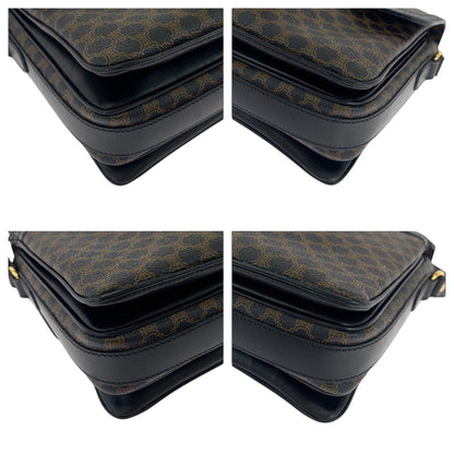 Celine Shoulder Bag Pvc Black Dark Brown Gold Metal Shoulder Bag Pochette Macadam Women