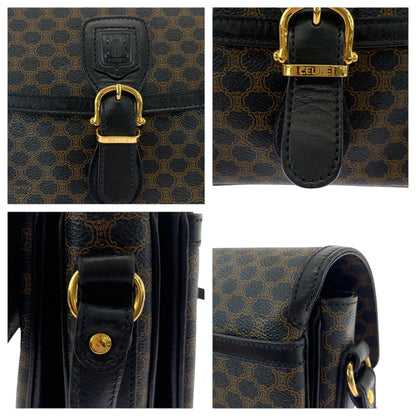 Celine Shoulder Bag Pvc Black Dark Brown Gold Metal Shoulder Bag Pochette Macadam Women