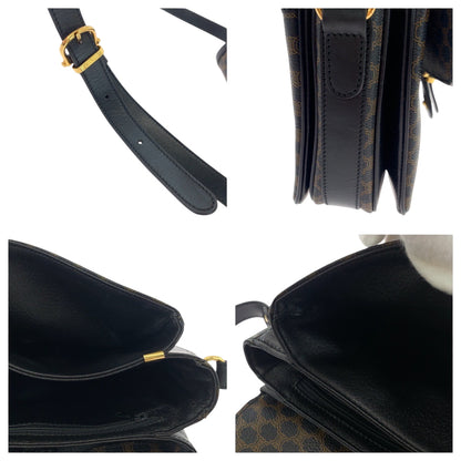 Celine Shoulder Bag Pvc Black Dark Brown Gold Metal Shoulder Bag Pochette Macadam Women
