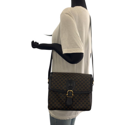 Celine Shoulder Bag Pvc Black Dark Brown Gold Metal Shoulder Bag Pochette Macadam Women