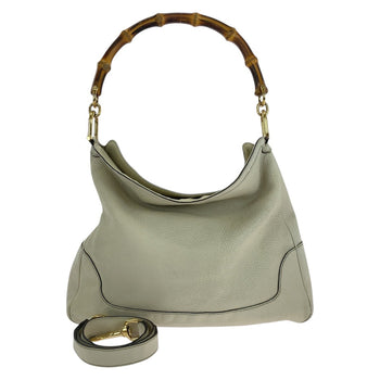 Gucci Shoulder Bag 282315 Leather Ivory Gold Metal Shoulder Bag Handbag 2Way Bamboo Women