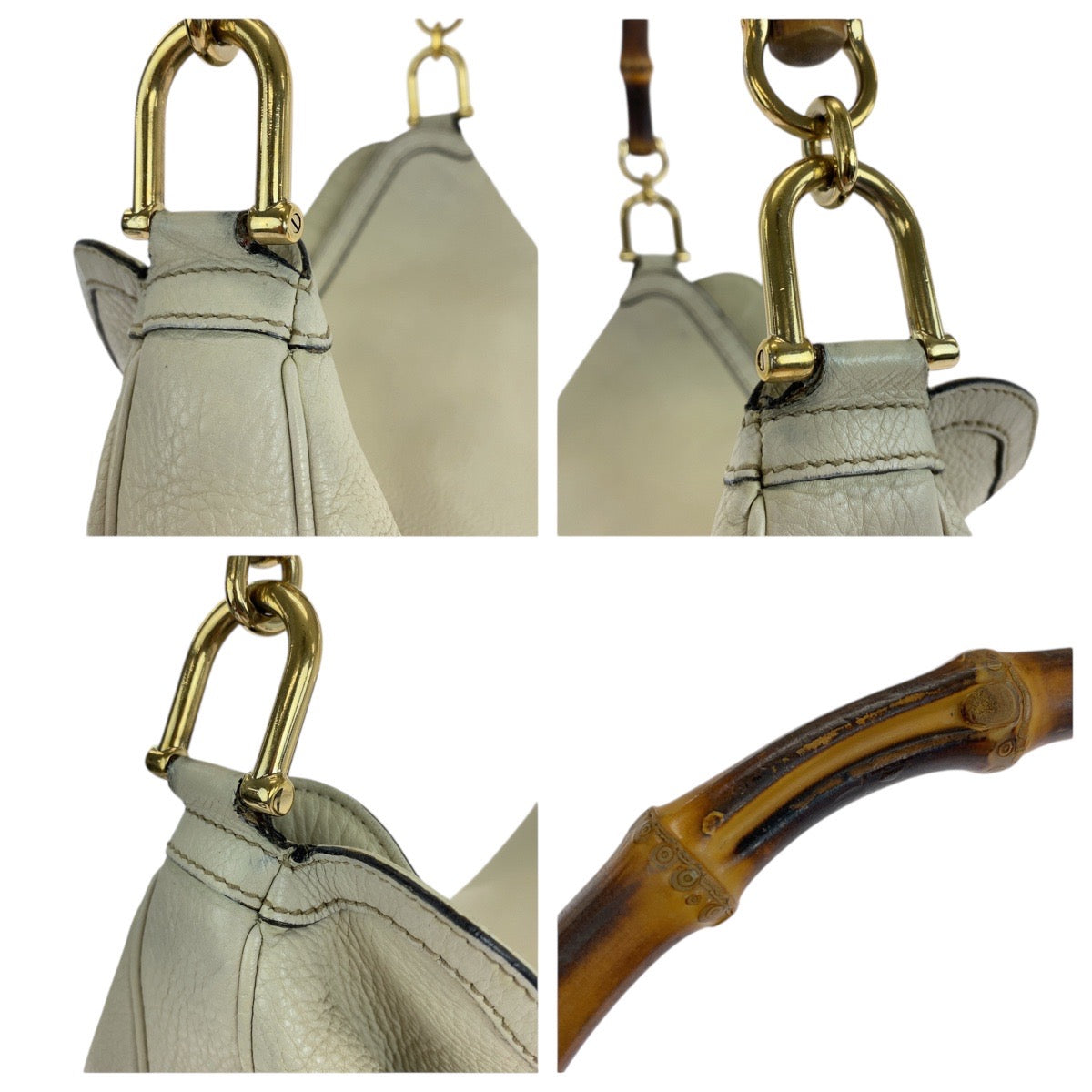 Gucci Shoulder Bag 282315 Leather Ivory Gold Metal Shoulder Bag Handbag 2Way Bamboo Women