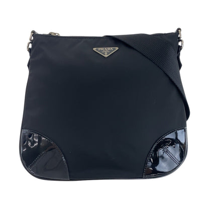 Prada Shoulder Bag Nylon, Enamel Black Shoulder Bag Pochette Test Triangle With Logo Women