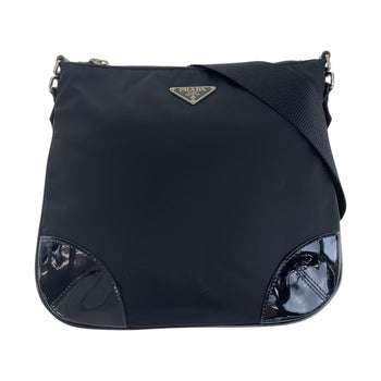 Prada Shoulder Bag Nylon, Enamel Black Shoulder Bag Pochette Test Triangle With Logo Women