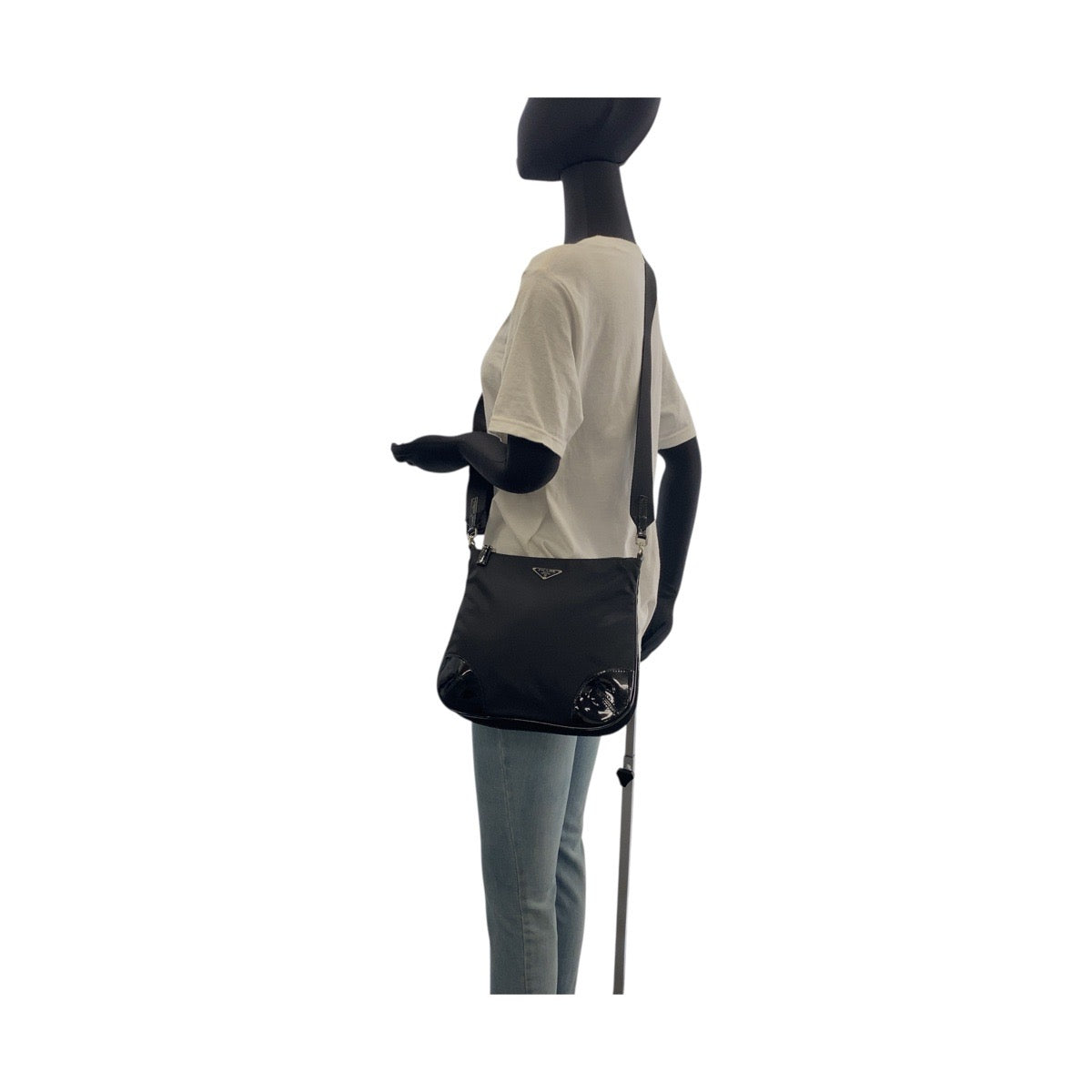 Prada Shoulder Bag Nylon, Enamel Black Shoulder Bag Pochette Test Triangle With Logo Women