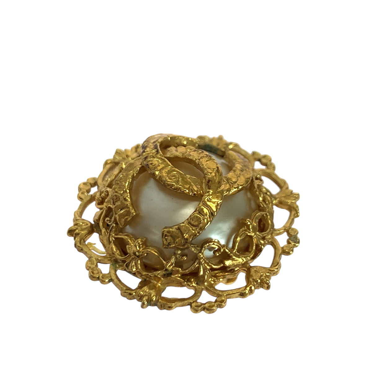 Chanel Earring Metal Gold White Lava Coco Mark Baroque Pearl