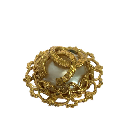Chanel Earring Metal Gold White Lava Coco Mark Baroque Pearl