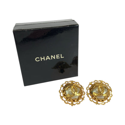 Chanel Earring Metal Gold White Lava Coco Mark Baroque Pearl