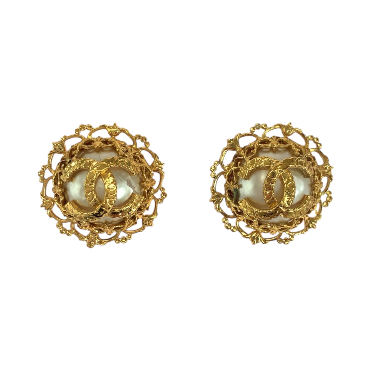 Chanel Earring Metal Gold White Lava Coco Mark Baroque Pearl