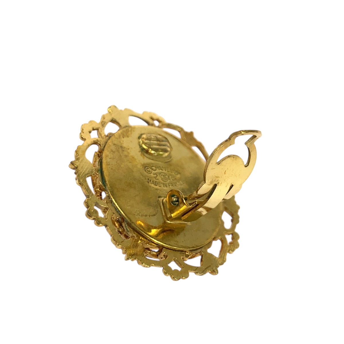 Chanel Earring Metal Gold White Lava Coco Mark Baroque Pearl