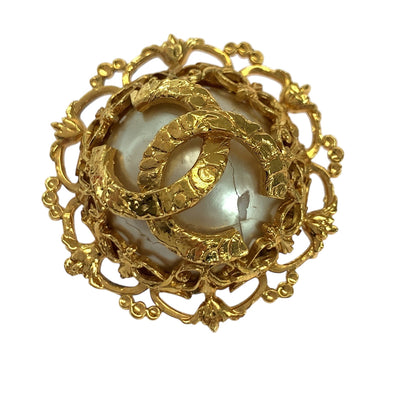 Chanel Earring Metal Gold White Lava Coco Mark Baroque Pearl