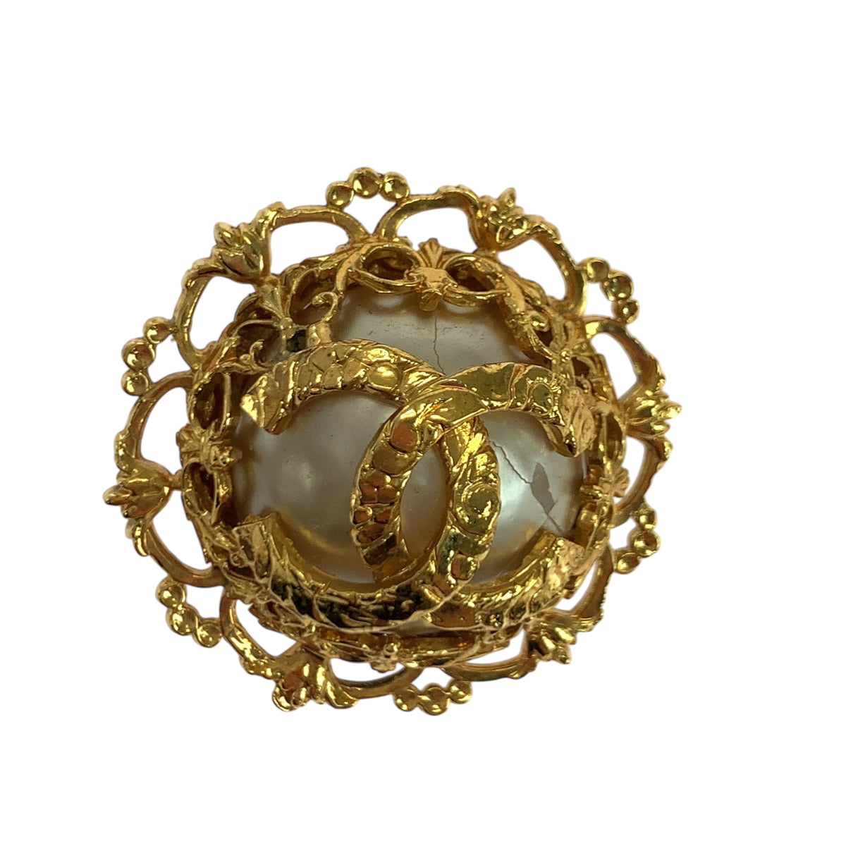 Chanel Earring Metal Gold White Lava Coco Mark Baroque Pearl