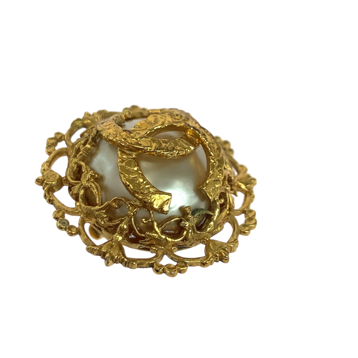 Chanel Earring Metal Gold White Lava Coco Mark Baroque Pearl