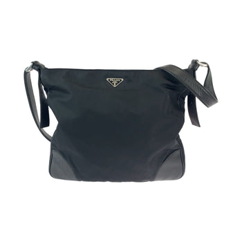 Prada Shoulder Bag Nylon, Leather Black Silvermetal Shoulder Bag Messenger Bag Tessuto Vitello Dino