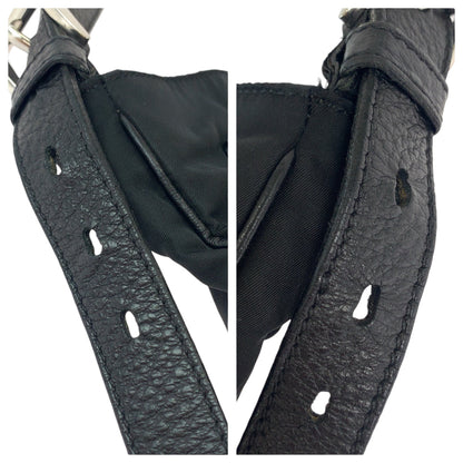 Prada Shoulder Bag Nylon, Leather Black Silvermetal Shoulder Bag Messenger Bag Tessuto Vitello Dino