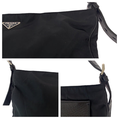 Prada Shoulder Bag Nylon, Leather Black Silvermetal Shoulder Bag Messenger Bag Tessuto Vitello Dino