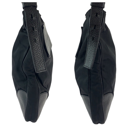 Prada Shoulder Bag Nylon, Leather Black Silvermetal Shoulder Bag Messenger Bag Tessuto Vitello Dino