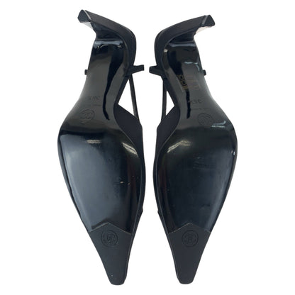 Chanel Pumps Satin Black Silvermetal Pumps Mules High Heels Coco Mark Rhinestone Women 23.5