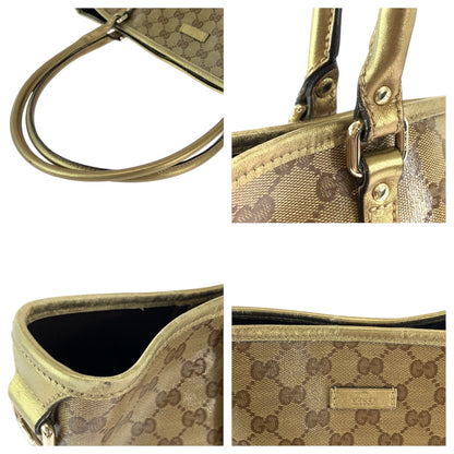 Gucci Tote Bag 197953 Gg Supreme Canvas Brown Gold Gold Metal Tote Bag Shoulder Bag Gg Crystal Women