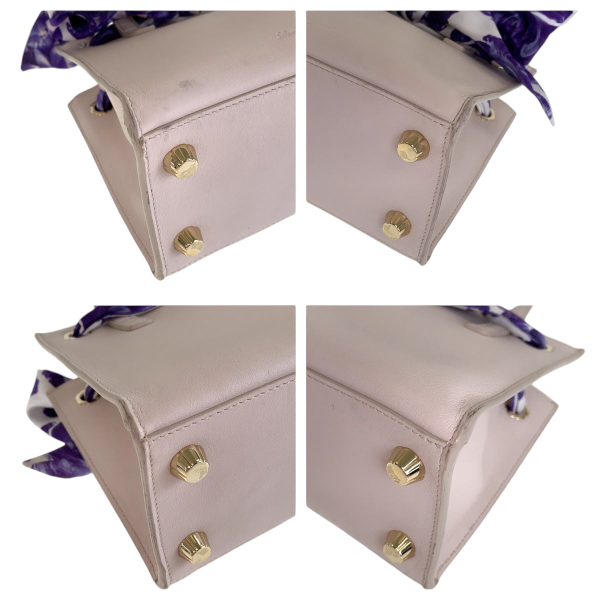 Salvatore Ferragamo Shoulder Bag Ee21 G914 Leather Pink White Gold Metal Shoulder Bag Handbag 2Way