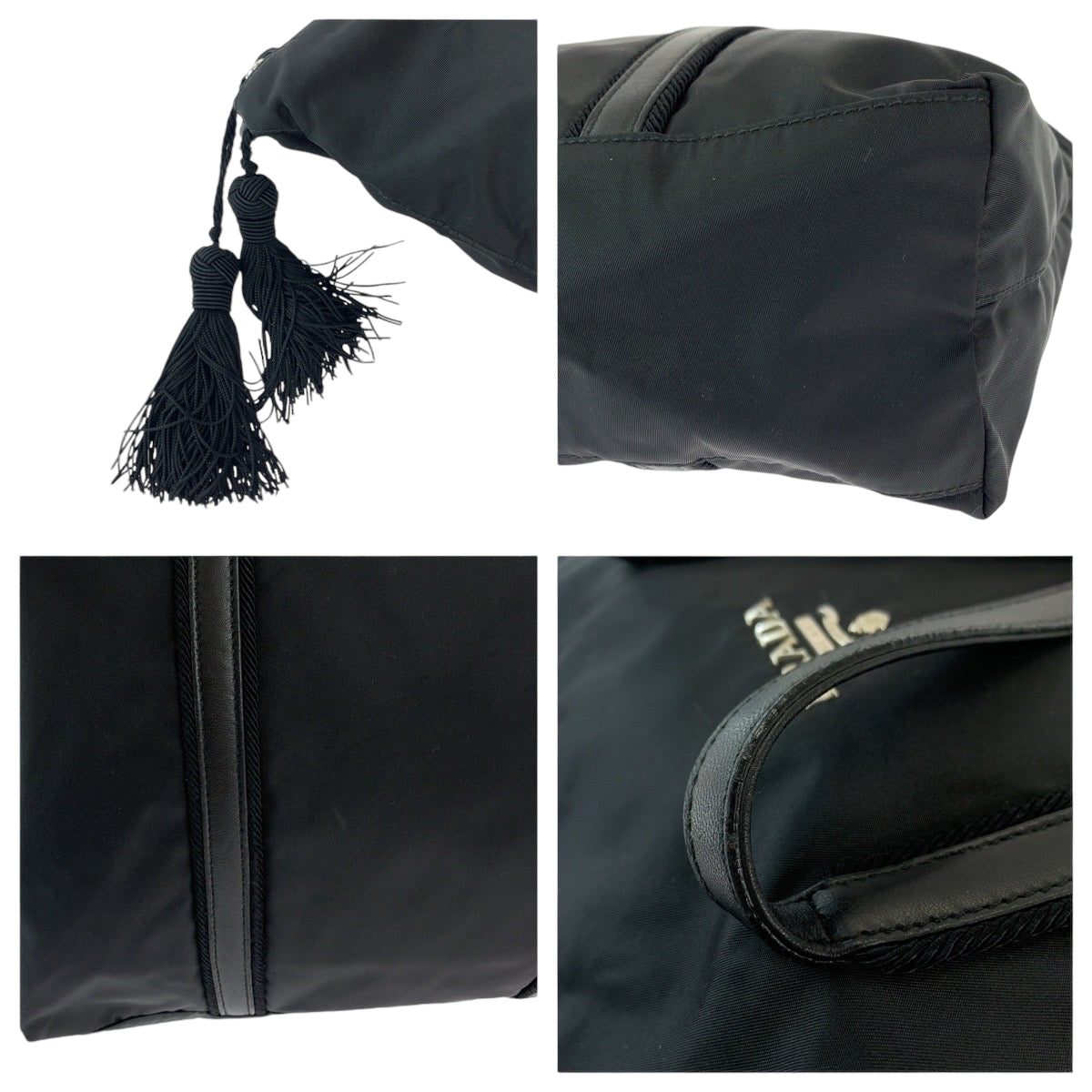 Prada Tote Bag Br3920 Nylon Black Silvermetal Tote Bag Shoulder Bag Test Triangle With Logo Fringe