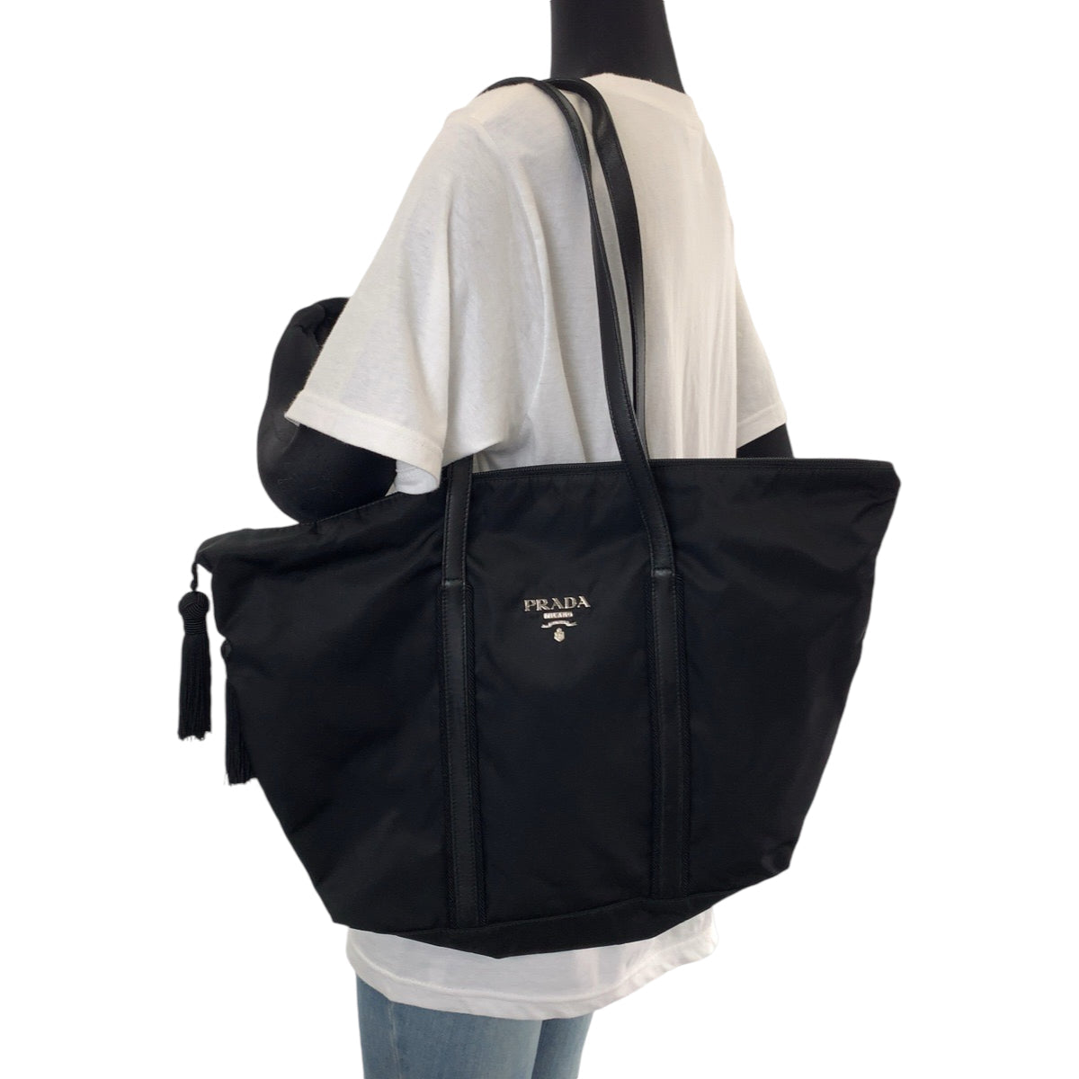 Prada Tote Bag Br3920 Nylon Black Silvermetal Tote Bag Shoulder Bag Test Triangle With Logo Fringe