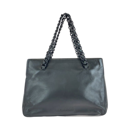 Prada Tote Bag Leather, Plastic Black Silver Metal Tote Bag Handbag Plastic Chain Women