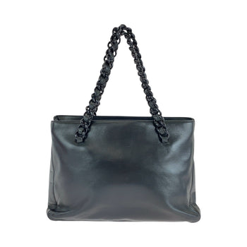 Prada Tote Bag Leather, Plastic Black Silver Metal Tote Bag Handbag Plastic Chain Women