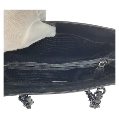 Prada Tote Bag Leather, Plastic Black Silver Metal Tote Bag Handbag Plastic Chain Women