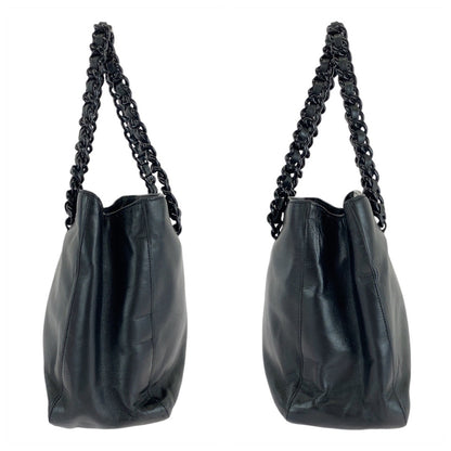 Prada Tote Bag Leather, Plastic Black Silver Metal Tote Bag Handbag Plastic Chain Women