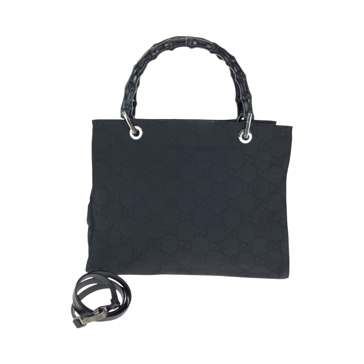 Gucci Tote Bag 002 1015 Gg Canvas Black Silvermetal Tote Bag Handbag Bamboo Women
