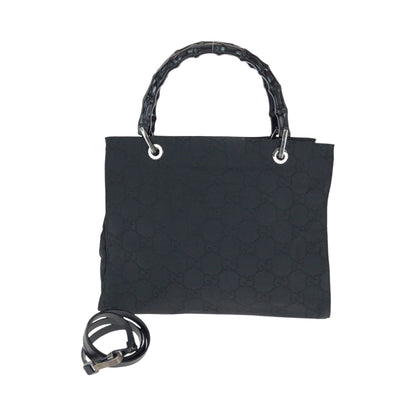 Gucci Tote Bag 002 1015 Gg Canvas Black Silvermetal Tote Bag Handbag Bamboo Women