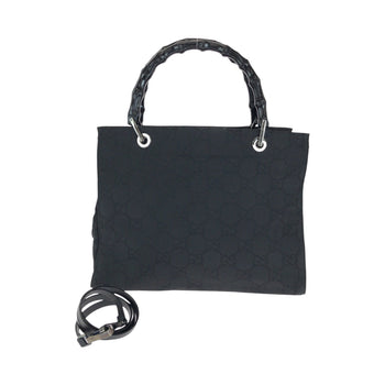 Gucci Tote Bag 002 1015 Gg Canvas Black Silvermetal Tote Bag Handbag Bamboo Women