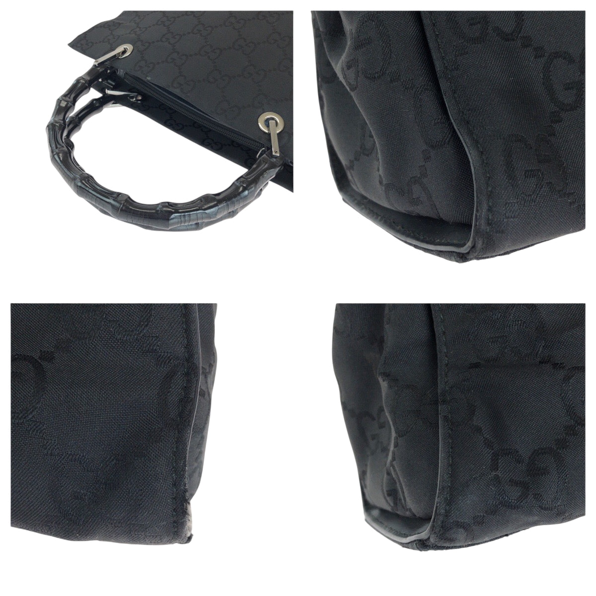 Gucci Tote Bag 002 1015 Gg Canvas Black Silvermetal Tote Bag Handbag Bamboo Women