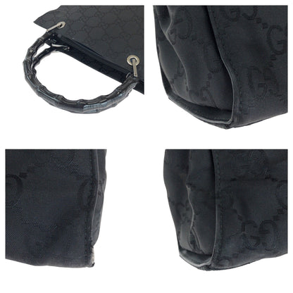 Gucci Tote Bag 002 1015 Gg Canvas Black Silvermetal Tote Bag Handbag Bamboo Women