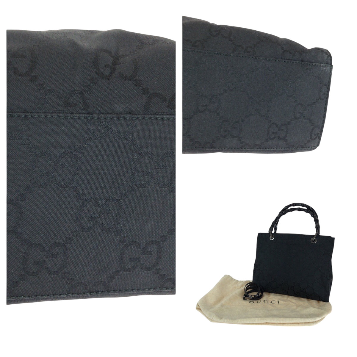 Gucci Tote Bag 002 1015 Gg Canvas Black Silvermetal Tote Bag Handbag Bamboo Women