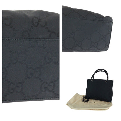 Gucci Tote Bag 002 1015 Gg Canvas Black Silvermetal Tote Bag Handbag Bamboo Women