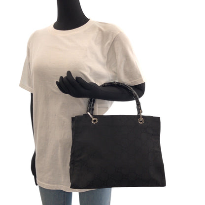Gucci Tote Bag 002 1015 Gg Canvas Black Silvermetal Tote Bag Handbag Bamboo Women