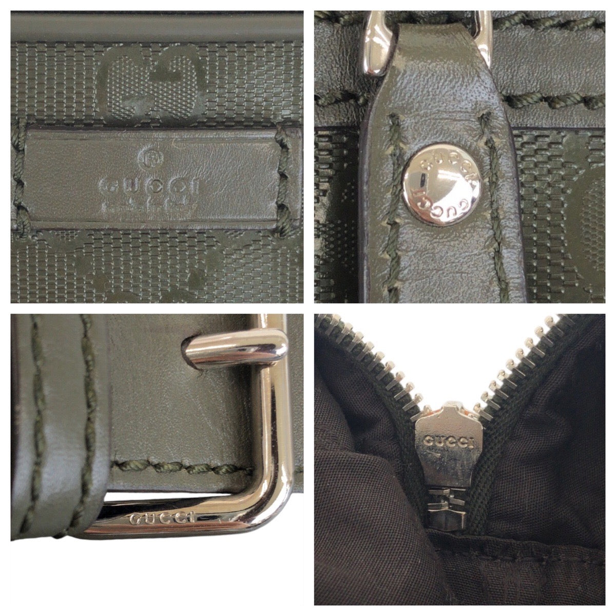 Gucci Shoulder Bag 201448 Leather Khaki Silver Metal Gg Implementation