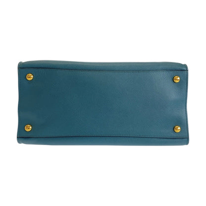 Prada Tote Bag Leather Green 2Way Tote Bag Safiano Triangle With Logo Women
