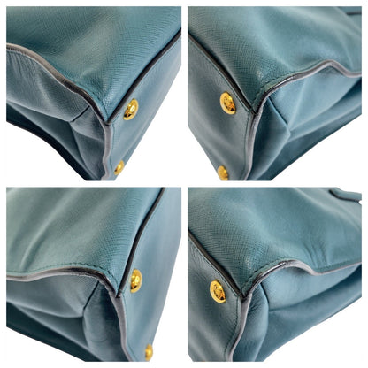 Prada Tote Bag Leather Green 2Way Tote Bag Safiano Triangle With Logo Women